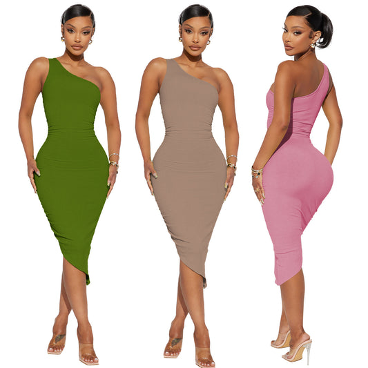 Sexy Fashion Thread Oblique Shoulder Dress