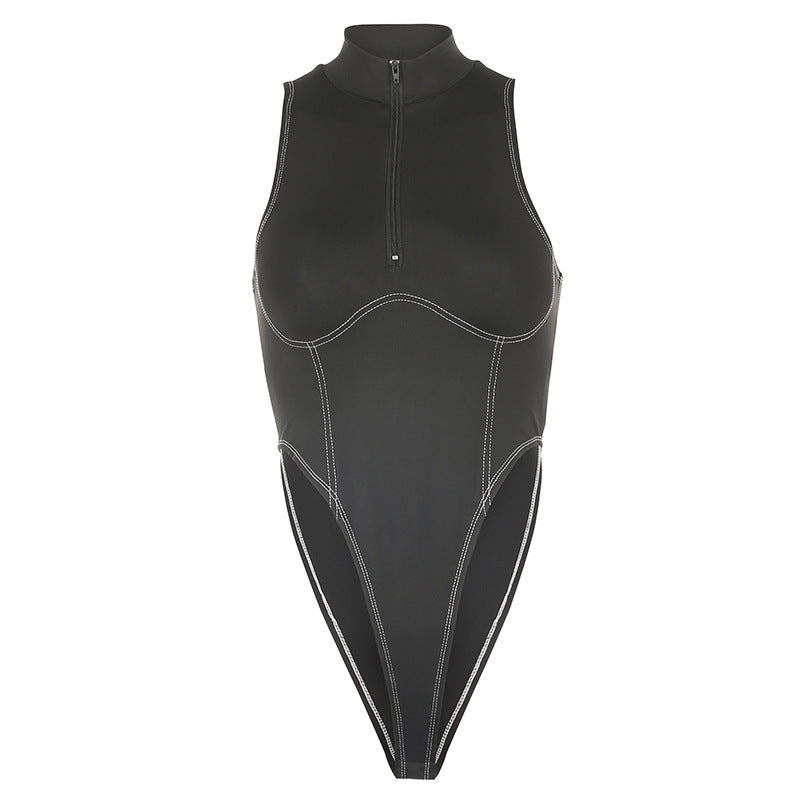Women's sleeveless zipper sports jumpsuit