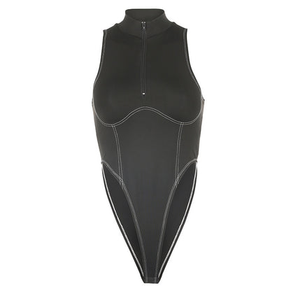 Women's sleeveless zipper sports jumpsuit