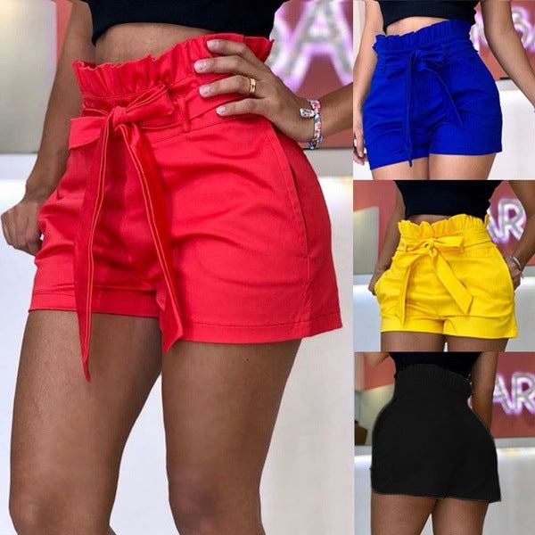 Pocket lace-up wide-leg casual shorts
