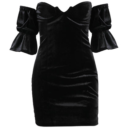Nipped Waist Suede Flare Sleeve Wrap Hepburn Dress