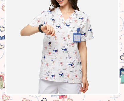Hand Washing Suit Polyester Cotton Printed Pet Doctor Nurse Work Uniforms