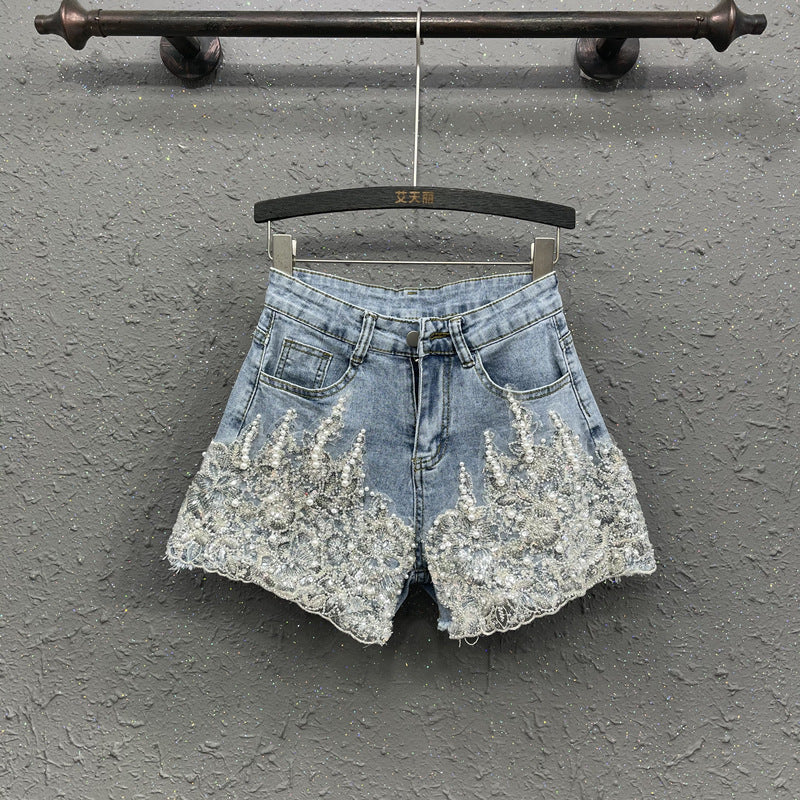 Heavy Industry Western Style Beaded Denim Shorts