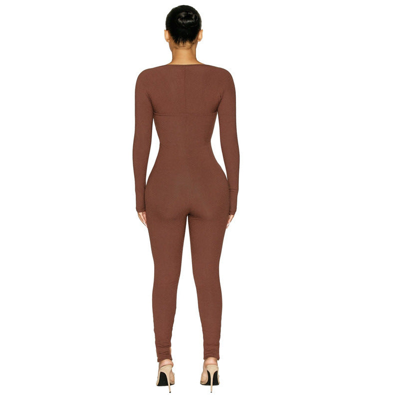 Women's Tight-fitting Sexy Long-sleeved Open-waist Jumpsuit