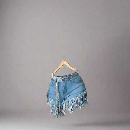 Fringed denim shorts