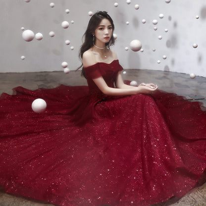 Slimming Wedding Red Daily Style Off-shoulder Evening Dress Fairy