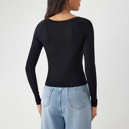Casual Slim-fit High-elastic Knitted Long-sleeve T-shirt