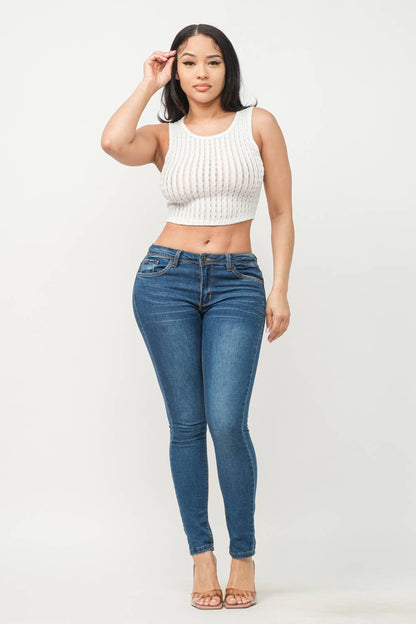 See Through Wavy Texture Knitted Crop Tank Top