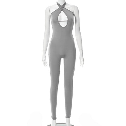 Women's Backless Halterneck Sleeveless Hip Lift Sports Jumpsuit