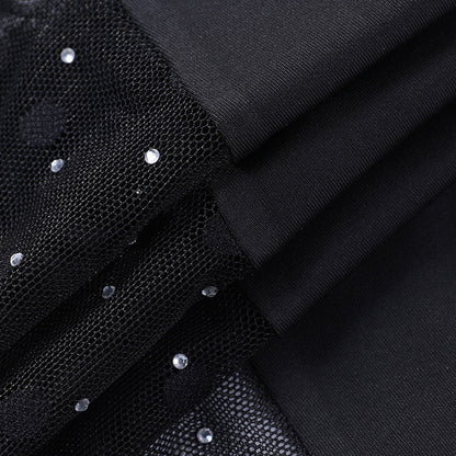 Slim  Perspective Polka Dot Stitching Hot Drill