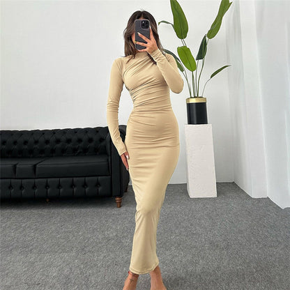 Slim-fit High-grade Pure Color Temperament Long Sheath Dress