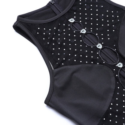 Slim  Perspective Polka Dot Stitching Hot Drill