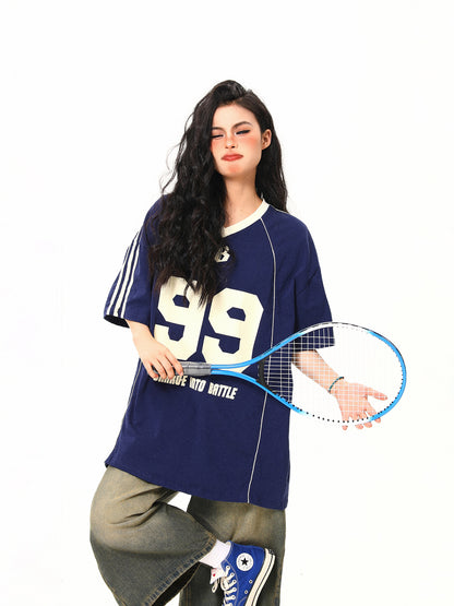 Retro V-neck Jersey Sports Style Short Sleeve T-shirt