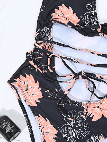 Sexy Strappy Big Flower Print One-piece Swimsuit