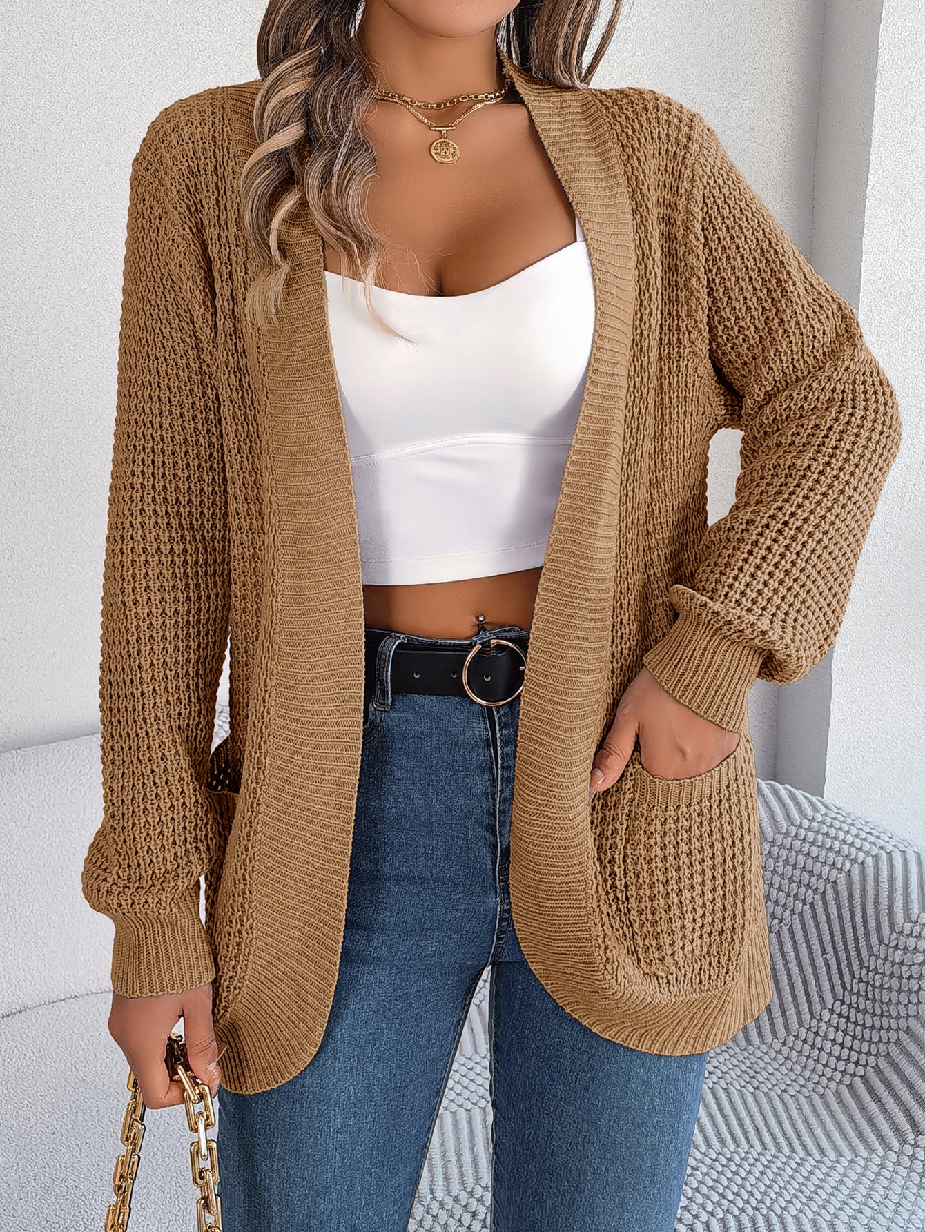 Casual Pocket Long Sleeve Knit Cardigan Sweater