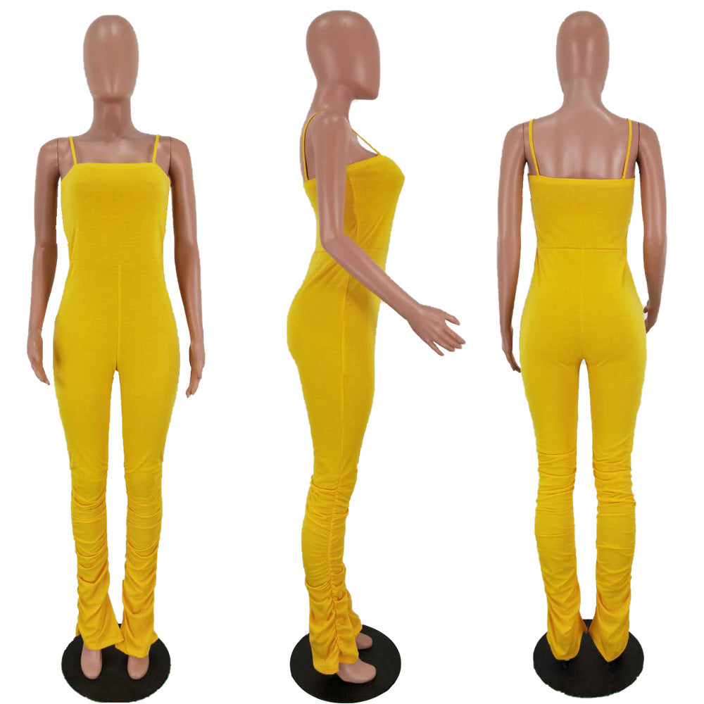 Pleated split micro suspender overalls