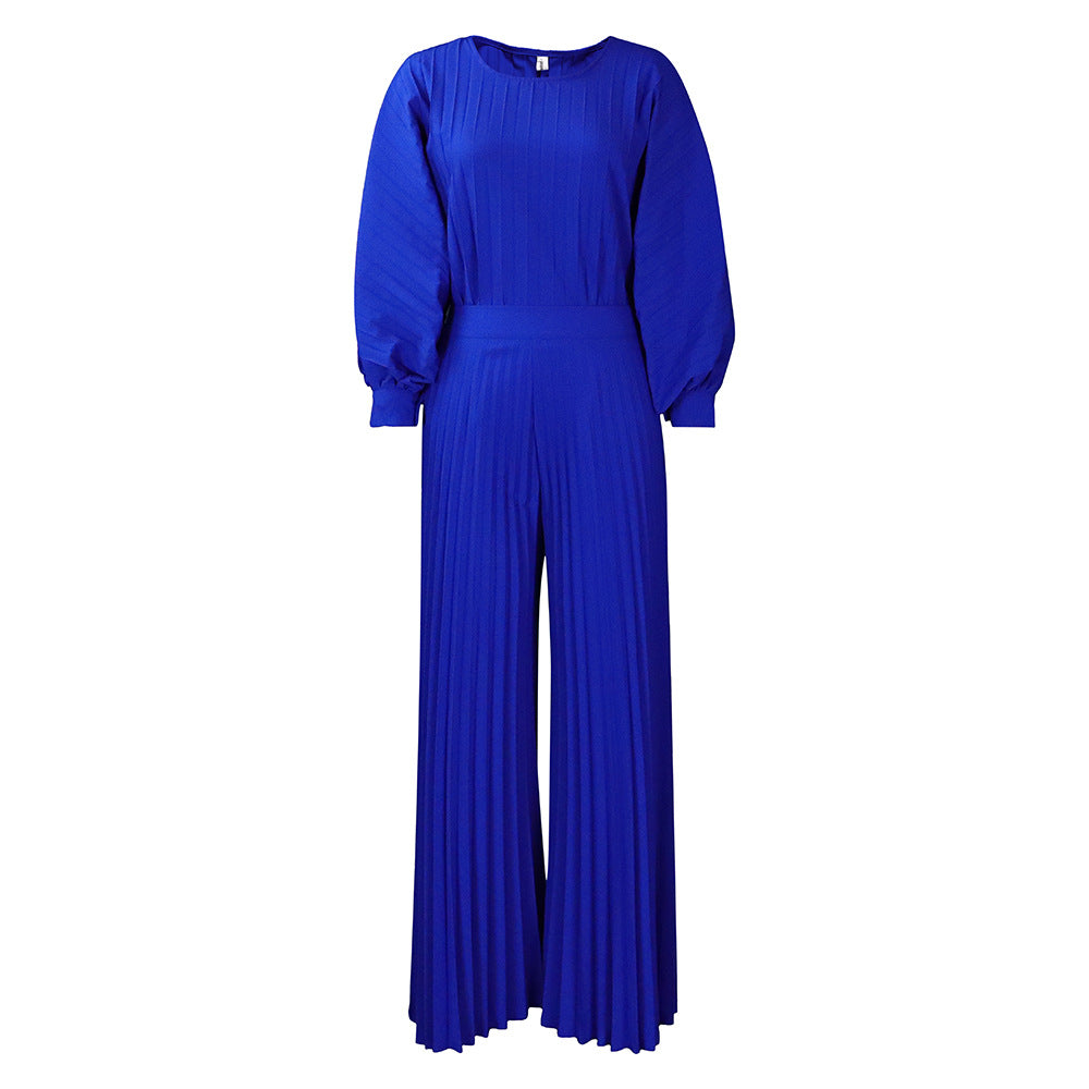 Women's Loose Casual V-neck Batwing Sleeve Pleated Dress