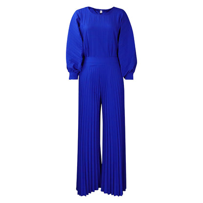 Women's Loose Casual V-neck Batwing Sleeve Pleated Dress
