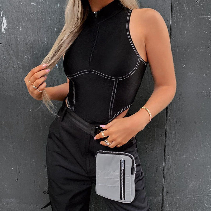 Women's sleeveless zipper sports jumpsuit