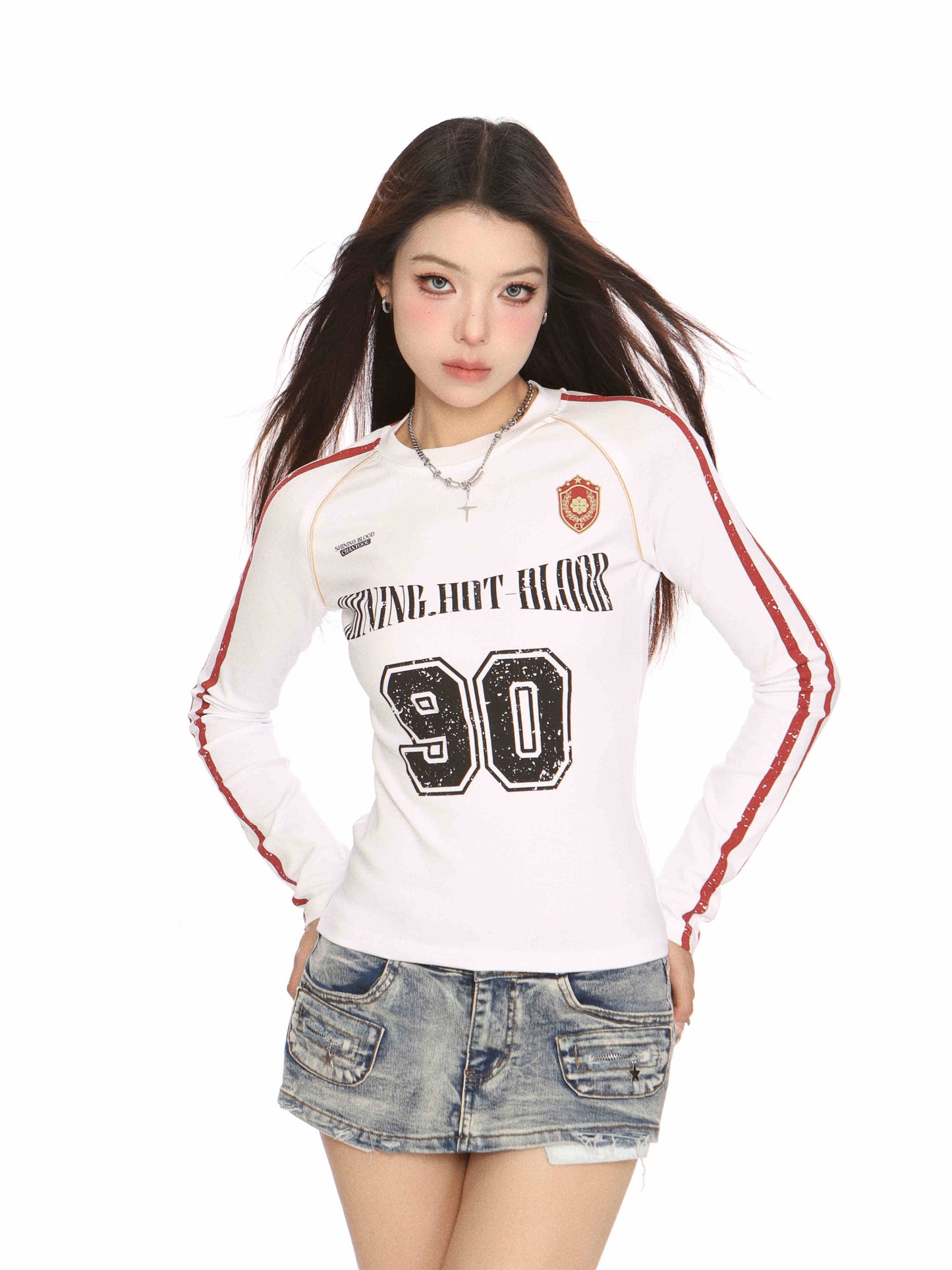 Retro Long-sleeved T-shirt Women's Sports Ball Uniform