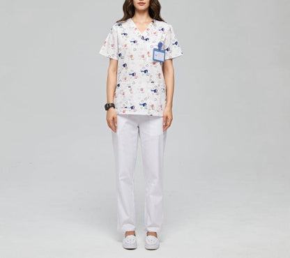 Hand Washing Suit Polyester Cotton Printed Pet Doctor Nurse Work Uniforms