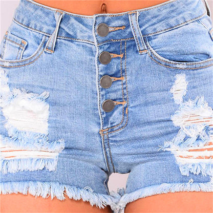 Summer New Style Female Ripped All-Match Denim Shorts