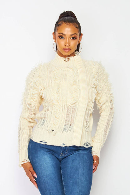 Honey Dearest Shaggy Distressed Moto Sweater