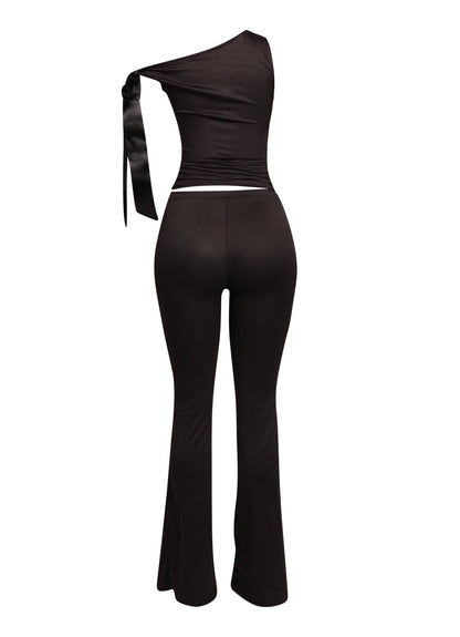One shoulder tied detailed pants set