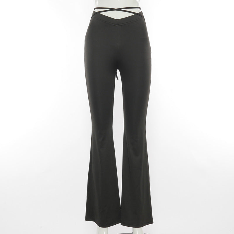 V-waist Cropped Crisscross Strap Flared Pants