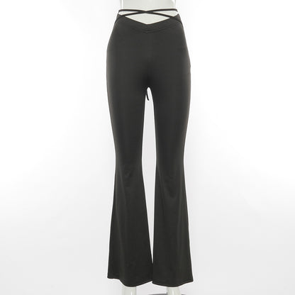 V-waist Cropped Crisscross Strap Flared Pants