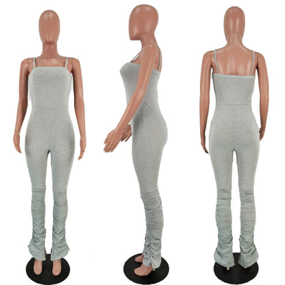 Pleated split micro suspender overalls