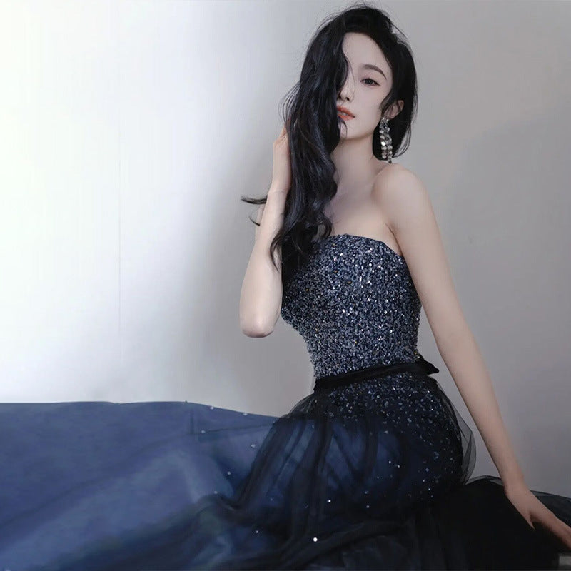 Light Luxury Minority Performance Strapless Dress Host