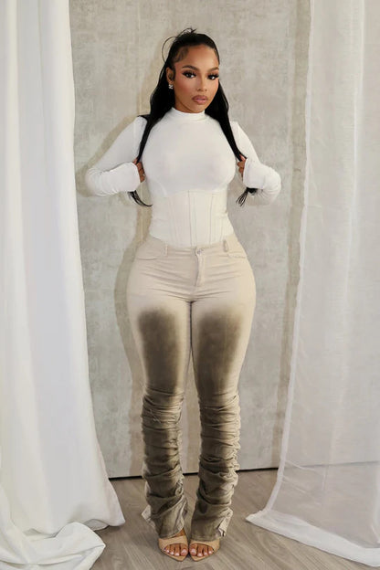 Fashionable Sexy Slim-fit Distressed Retro-style Stacked Pants