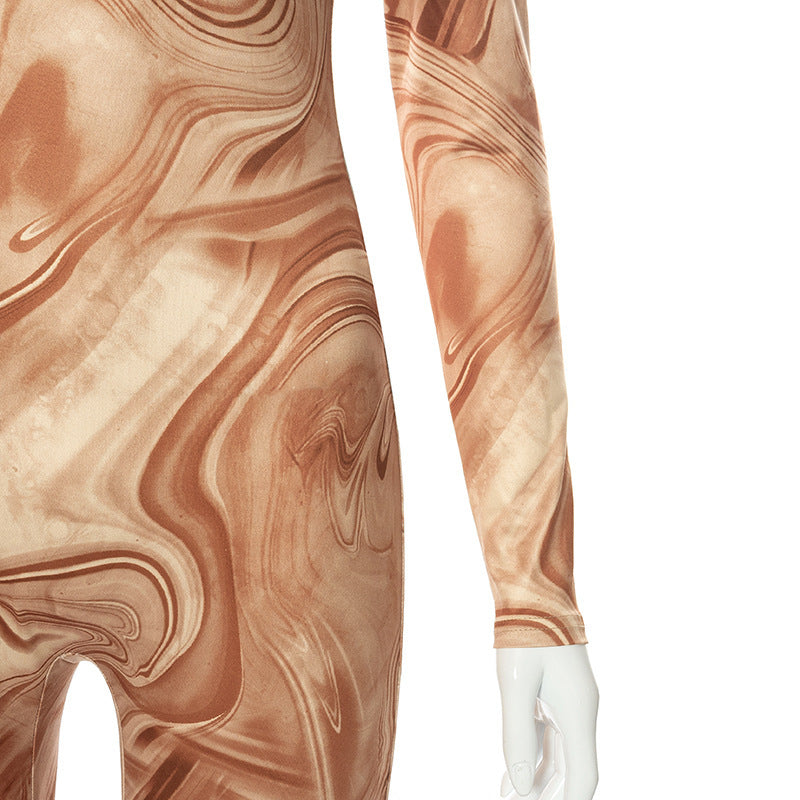 Pattern Print Long-sleeved Skinny  Jumpsuit