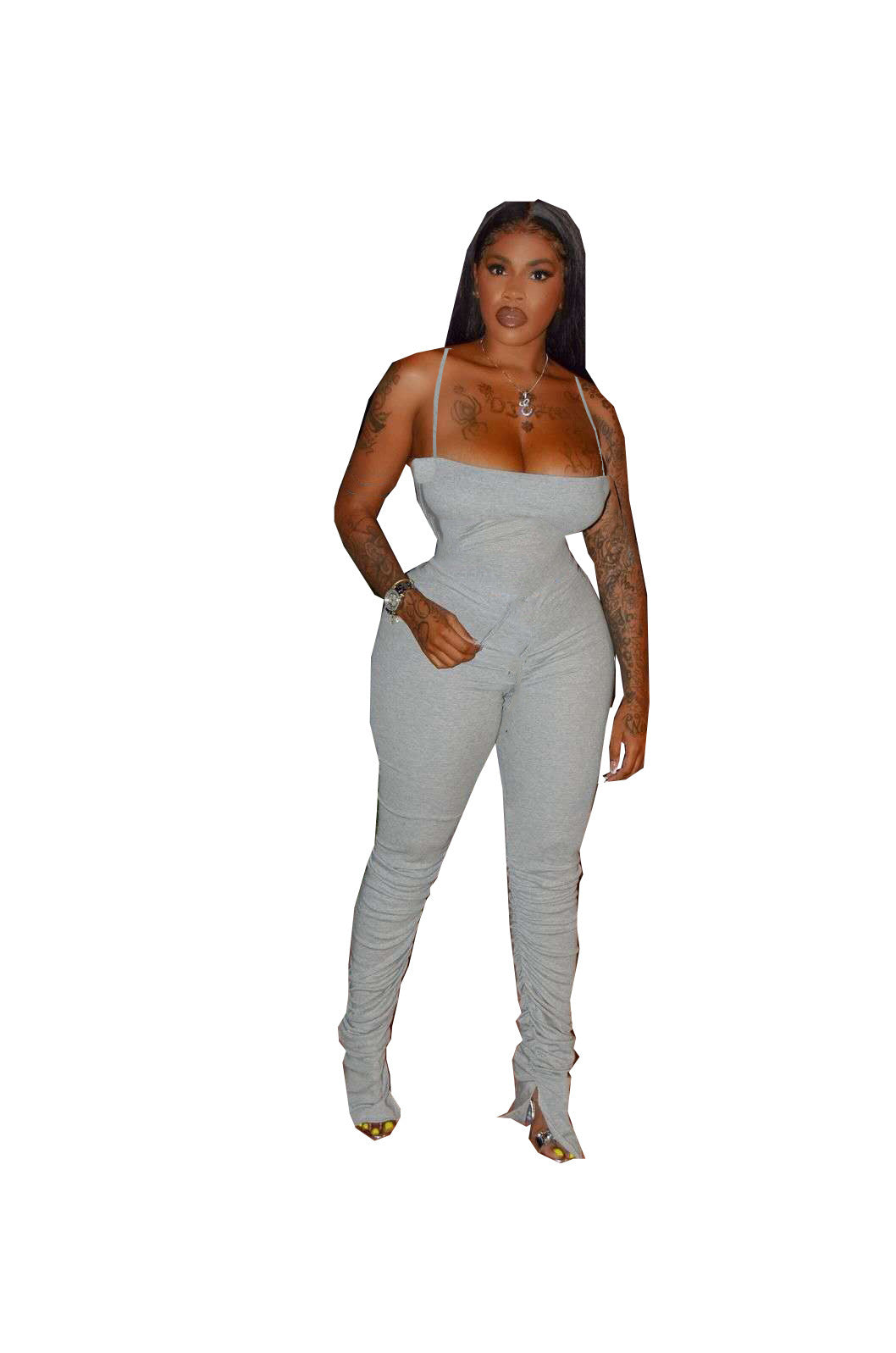Pleated split micro suspender overalls