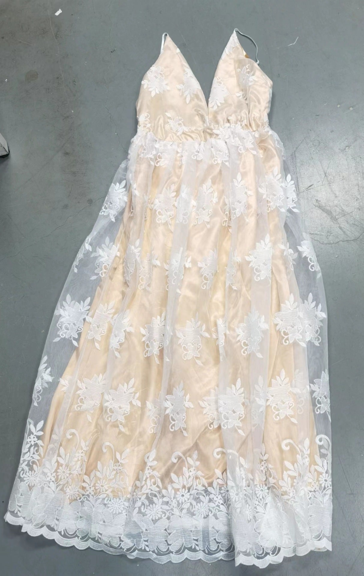 Sling Deep V Mesh Embroidered Dress