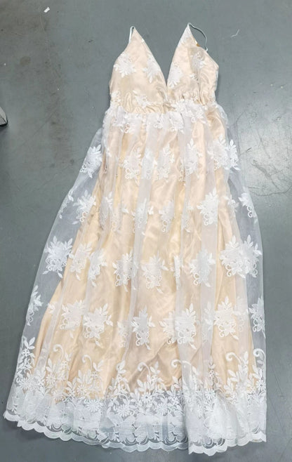 Sling Deep V Mesh Embroidered Dress