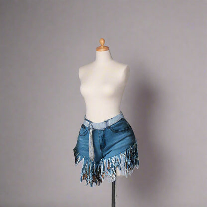 Fringed denim shorts