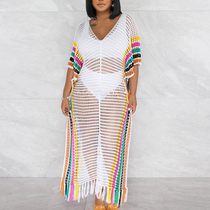 Hand Crochet Knitted Tassel Color Matching Beach Skirt