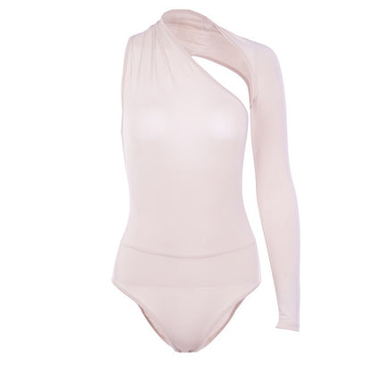 Sexy one-shoulder tight bodysuit milk silk bottoming shirt
