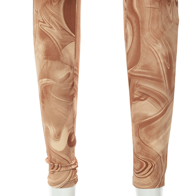 Pattern Print Long-sleeved Skinny  Jumpsuit