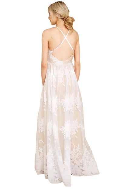 Sling Deep V Mesh Embroidered Dress