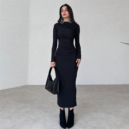 Slim-fit High-grade Pure Color Temperament Long Sheath Dress