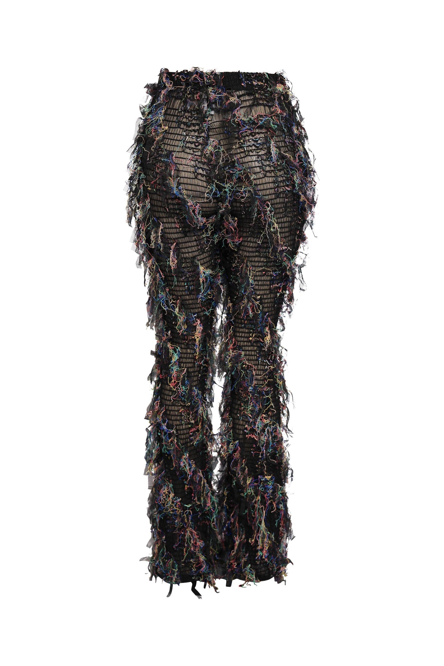 Smocked mesh fringe pants