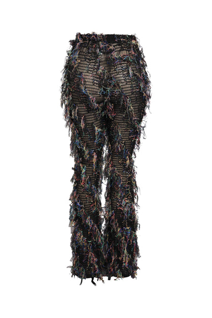 Smocked mesh fringe pants