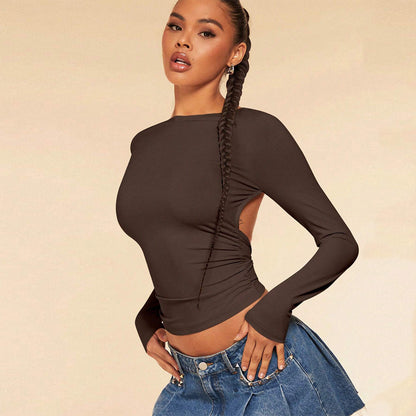Sexy Style T-shirt Autumn And Winter Europe And America Backless Design Short Top Women