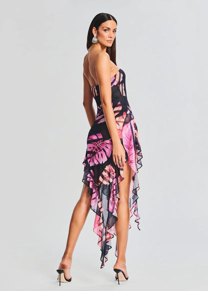 Slim Fit Slimming Dress Printed Backless Sexy Irregular Tube Top Short Skirt