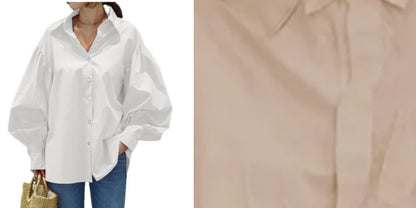 Women's Casual Shirt Lantern Sleeve Lapel Top