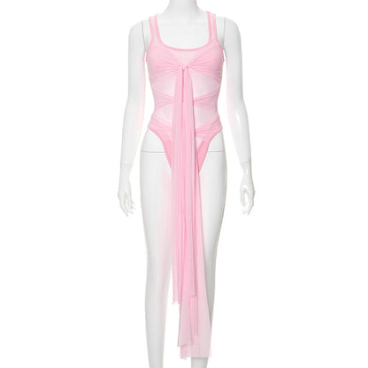 Top Mesh See-through Tight Jumpsuit