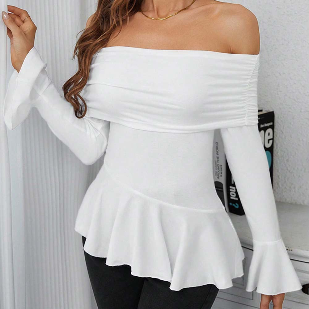 Women's Intellectual Style T-shirt With One-shoulder Neckline Slim Fit For Autumn And Winter, Highlighting Figure And Temperament